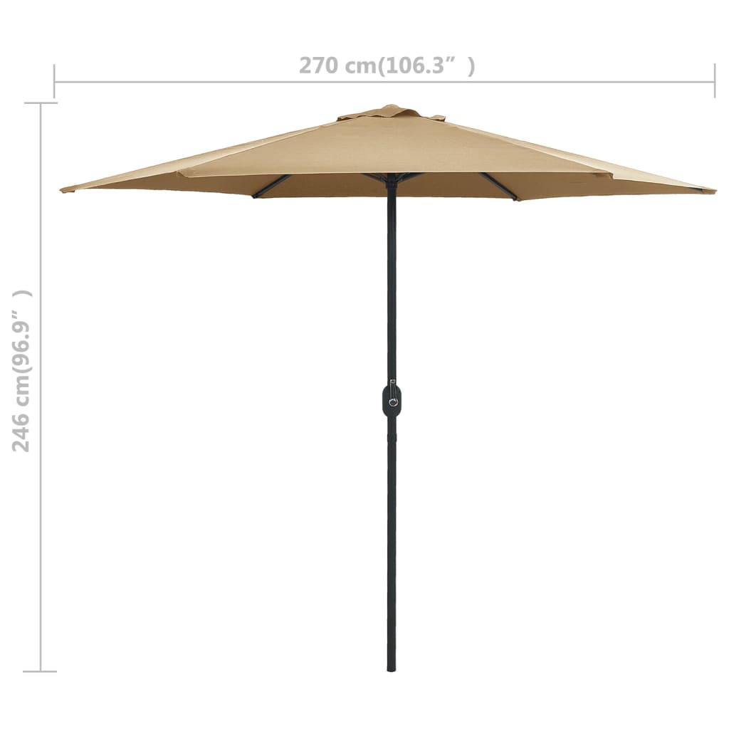 Umbrelă de soare cu stâlp aluminiu, gri taupe, 270 x 246 cm