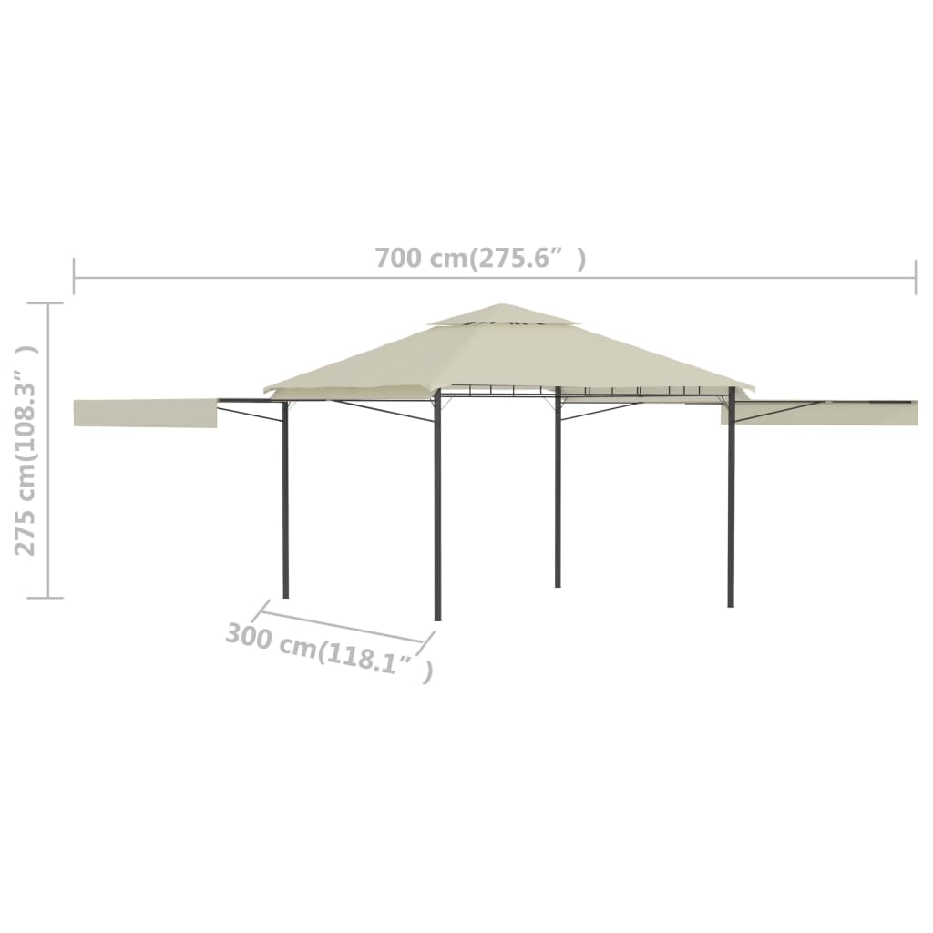 Pavilion cu acoperiș dublu extins, 3x3x2,75 m, crem, 180 g/m²