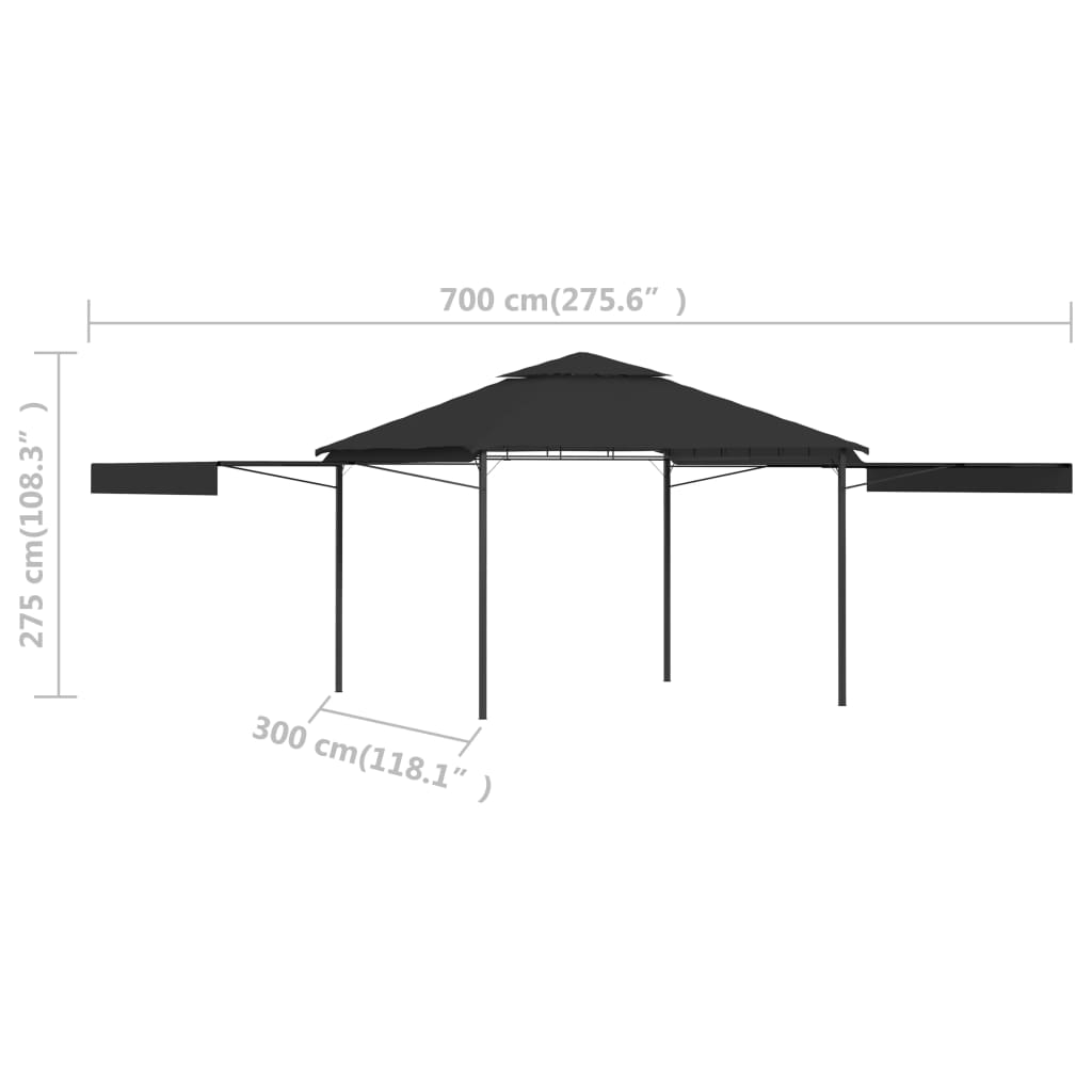 Pavilion cu acoperiș dublu extins 3x3x2,75 m antracit 180 g/m²