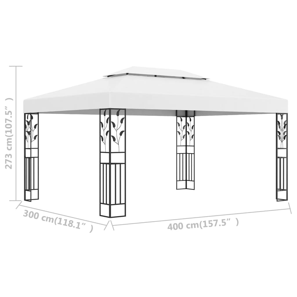 Pavilion cu acoperiș dublu, alb, 3 x 4 m