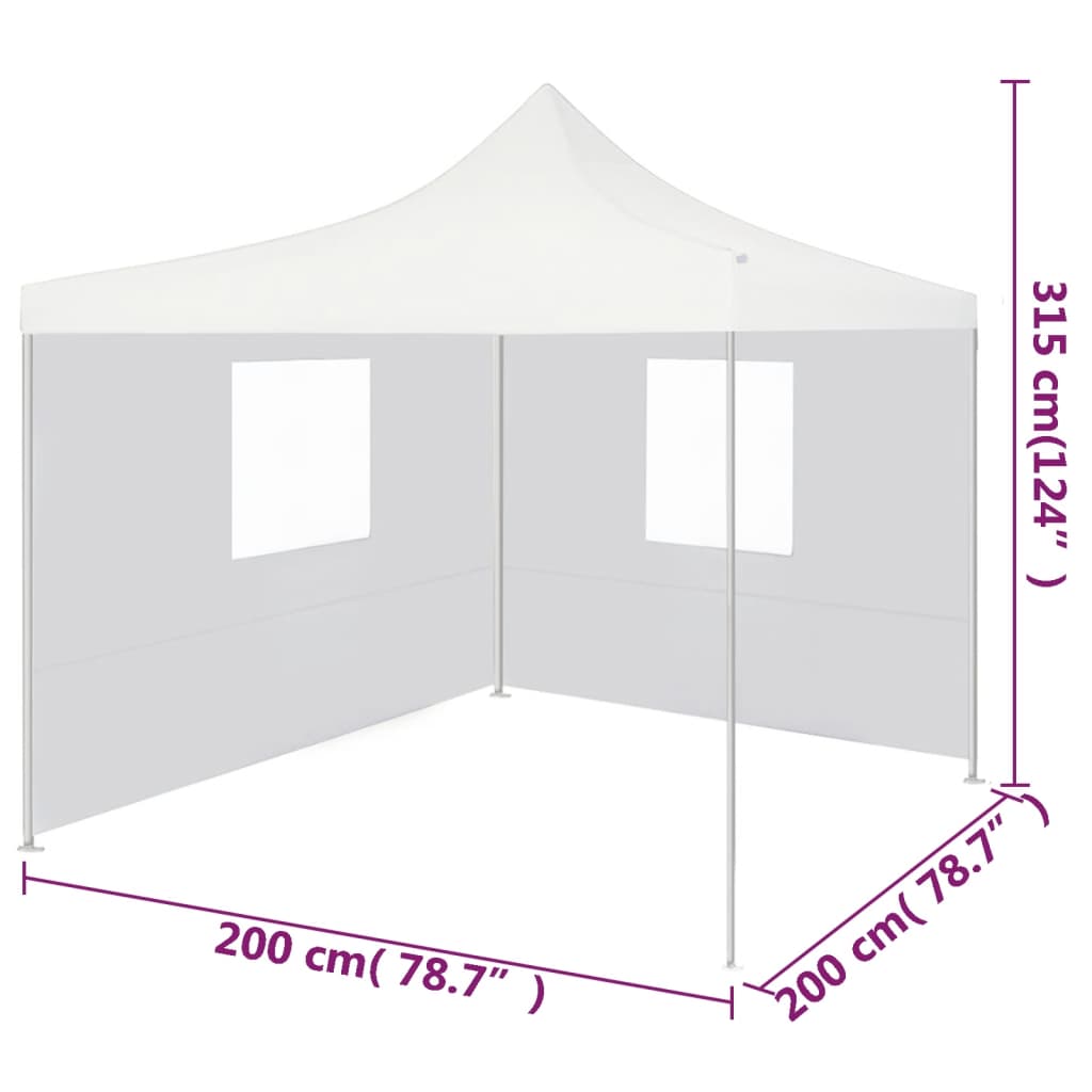 Cort de petrecere pliabil cu 2 pereți laterali, alb, 2x2m, oțel