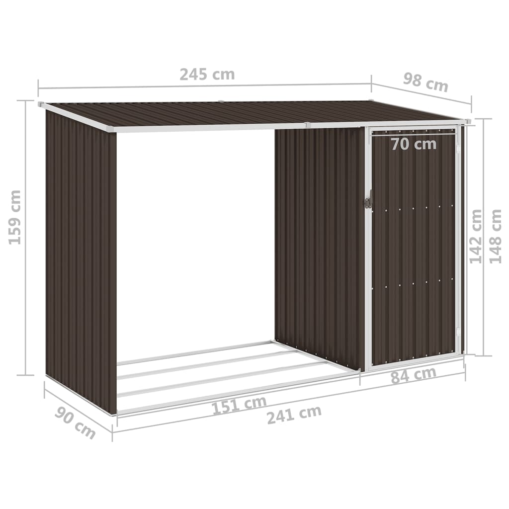 Șopron de grădină lemne de foc maro 245x98x159 cm oțel zincat