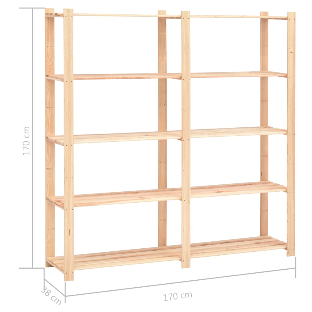 Etajere cu 5 rafturi, 2 buc, 170x38x170 cm, lemn de pin, 500 kg