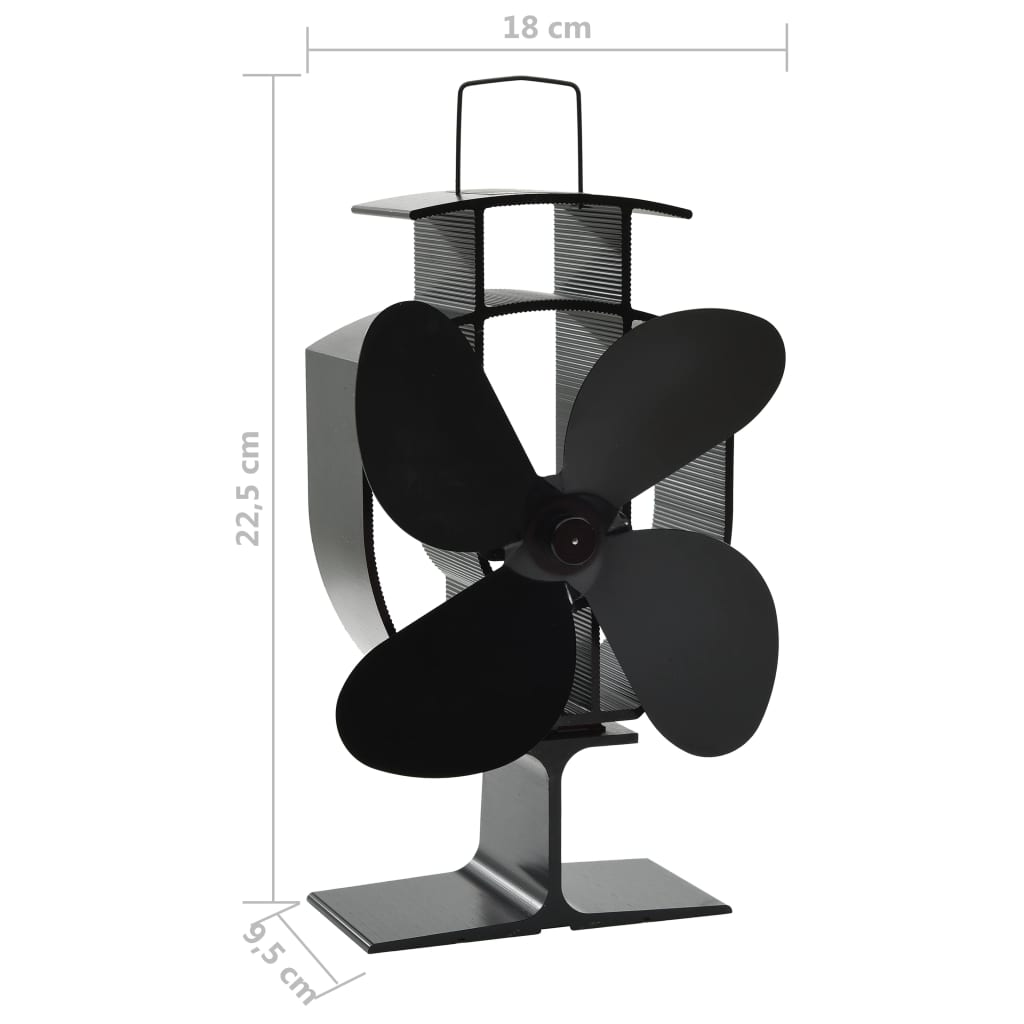 Ventilator de sobă cu alimentare termică, 4 palete, negru