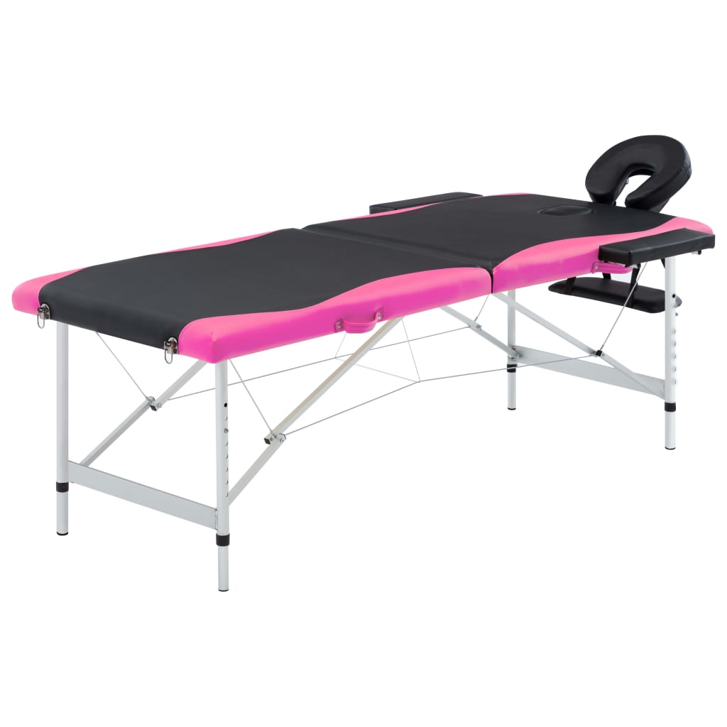 Masă pliabilă de masaj, 2 zone, negru și roz, aluminiu