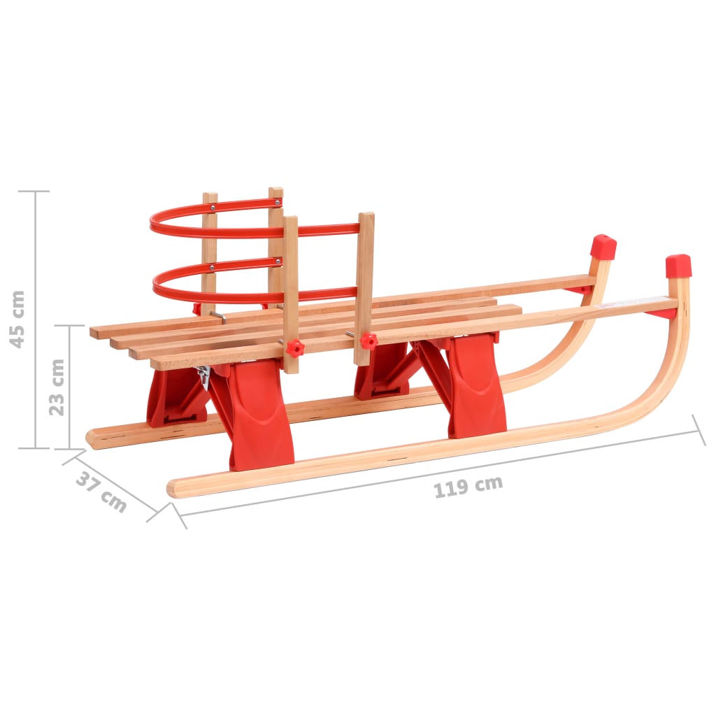 Sanie pliabilă pentru zăpadă cu spătar, 119 cm, lemn