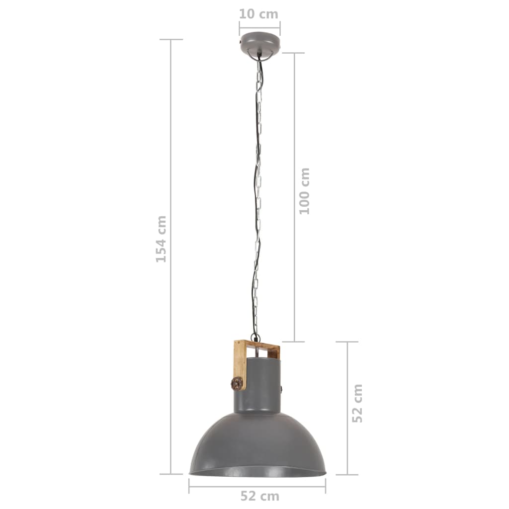 Lampă suspendată industrială 25 W gri, 52 cm, mango E27, rotund