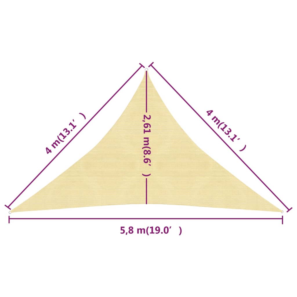 Pânză parasolar, bej, 4x4x5,8 m, HDPE, 160 g/m²