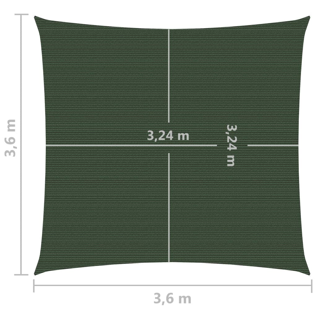 Pânză parasolar, verde închis, 3,6x3,6 m, 160 g / m², HDPE