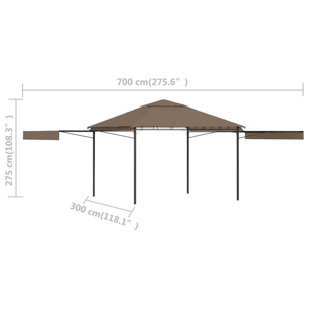 Pavilion extinsii duble acoperiș gri taupe 3x3x2,75 m 180 g/m²