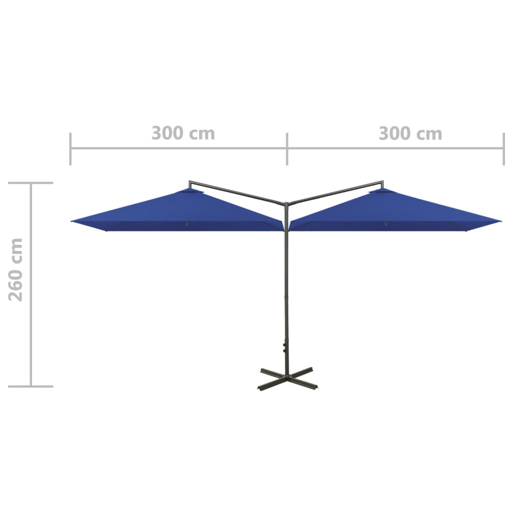 Umbrelă de soare dublă cu stâlp oțel, albastru azur, 600x300 cm