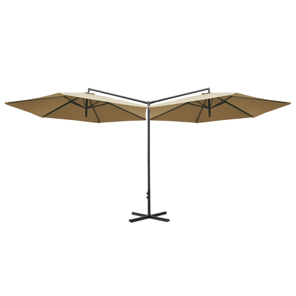 Umbrelă de soare dublă cu stâlp din oțel, gri taupe, 600 cm