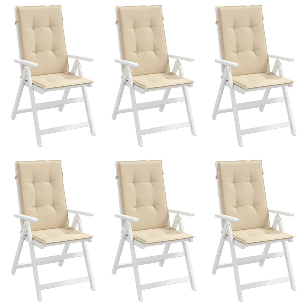 Perne scaun spătar înalt, 6 buc., bej, 120x50x3 cm, textil