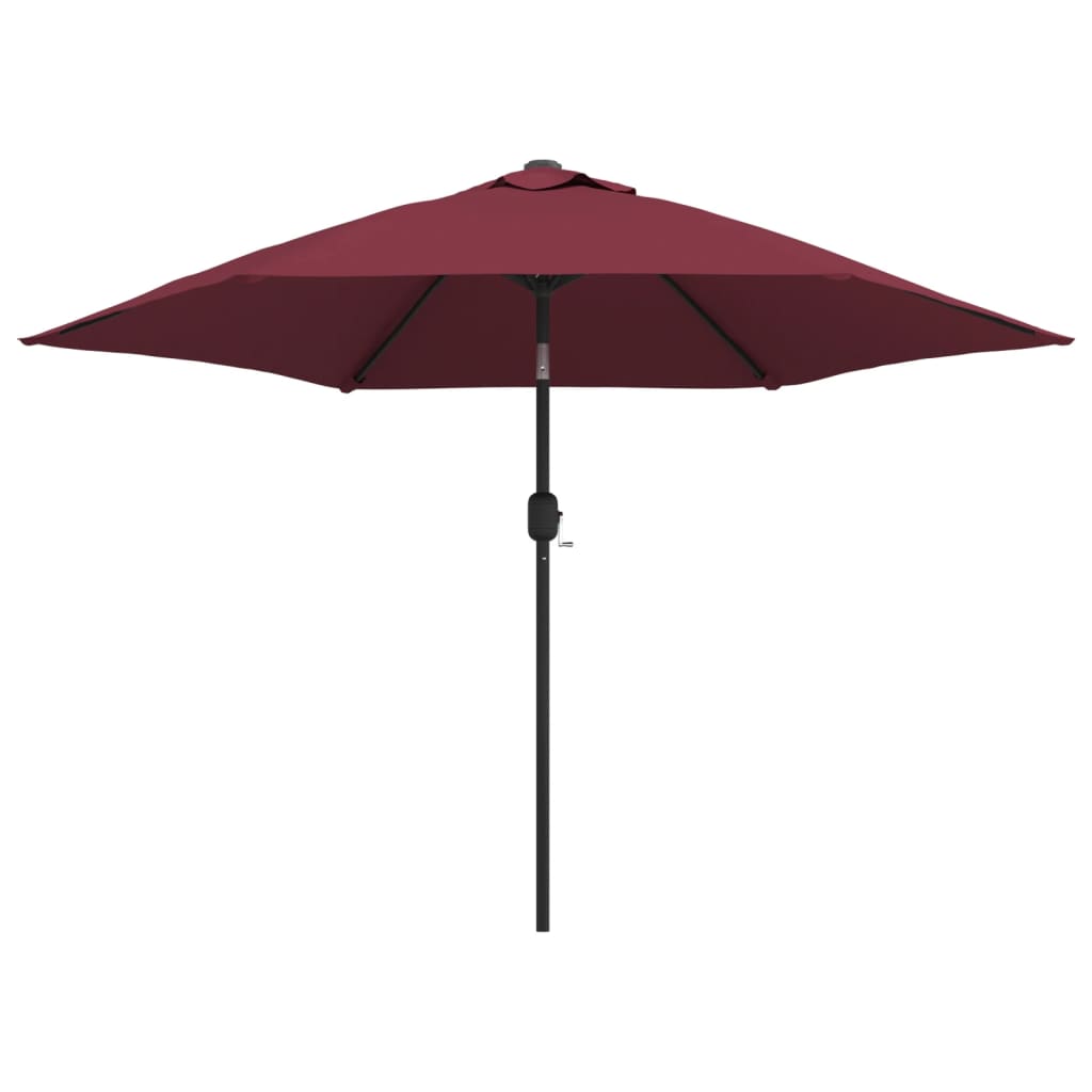 Umbrelă soare exterior, LED-uri stâlp oțel, roșu bordo, 300 cm