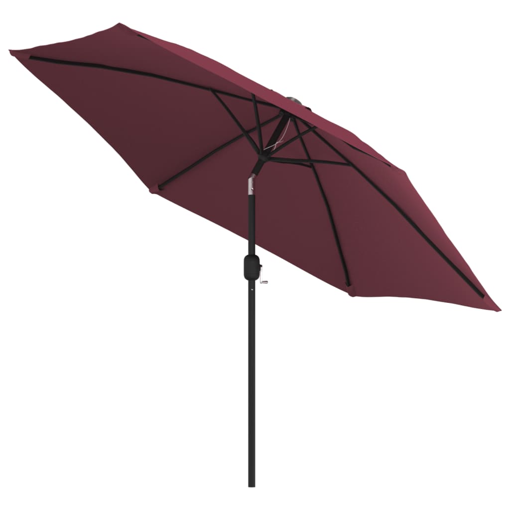 Umbrelă soare exterior, LED-uri stâlp oțel, roșu bordo, 300 cm