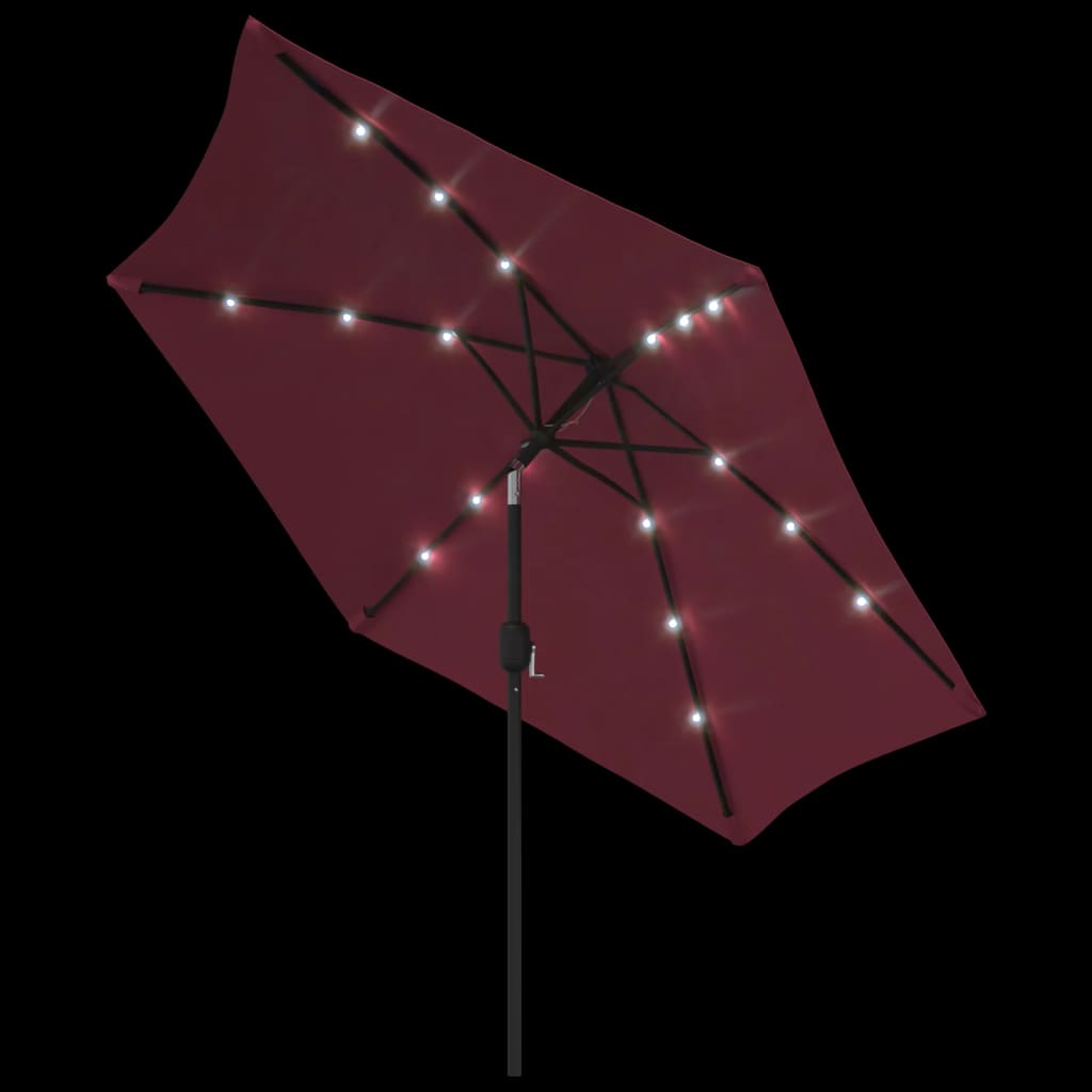 Umbrelă soare exterior, LED-uri stâlp oțel, roșu bordo, 300 cm