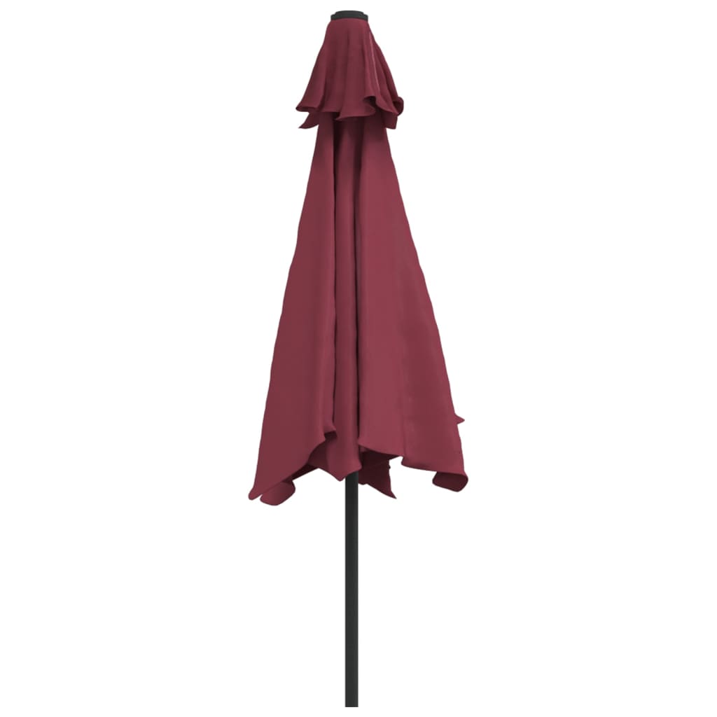 Umbrelă soare exterior, LED-uri stâlp oțel, roșu bordo, 300 cm