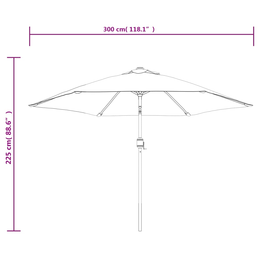 Umbrelă soare exterior, LED-uri stâlp oțel, roșu bordo, 300 cm