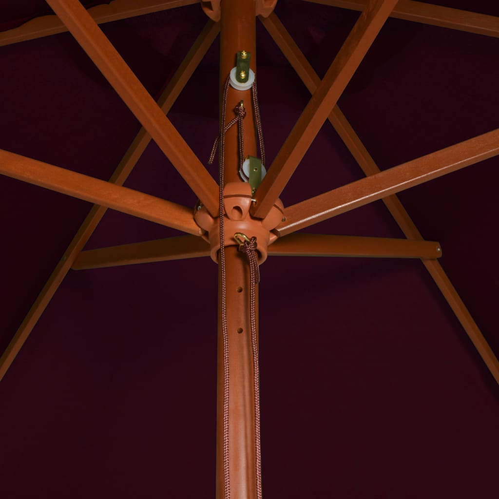 Umbrelă de soare, exterior, stâlp lemn, roșu bordo, 200x300 cm