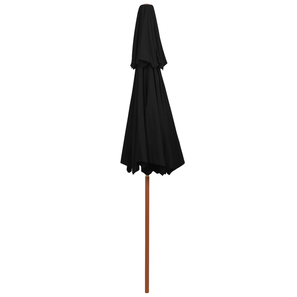 Umbrelă de soare dublă, stâlp din lemn, negru, 270 cm