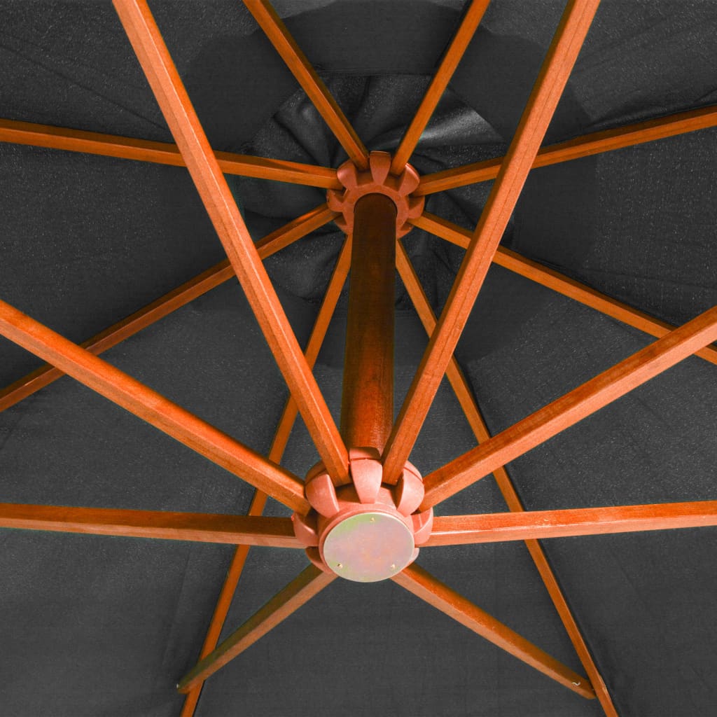 Umbrelă suspendată cu stâlp, antracit, 3,5x2,9 m, lemn brad