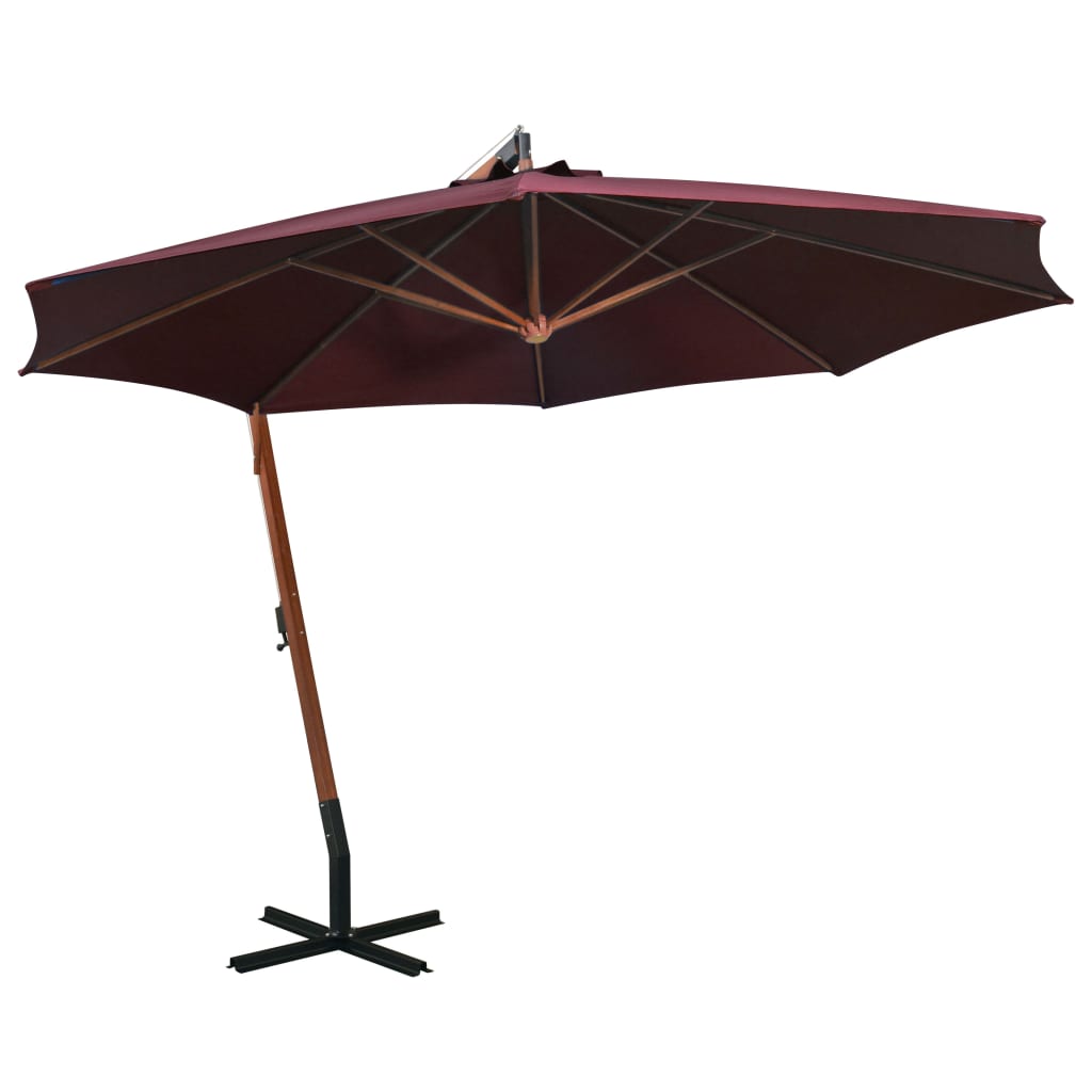 Umbrelă suspendată cu stâlp, roșu bordo, 3,5x2,9 m, lemn brad