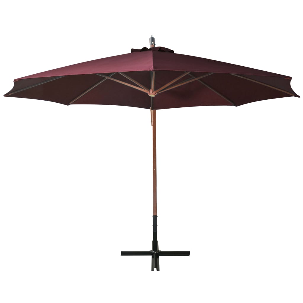 Umbrelă suspendată cu stâlp, roșu bordo, 3,5x2,9 m, lemn brad