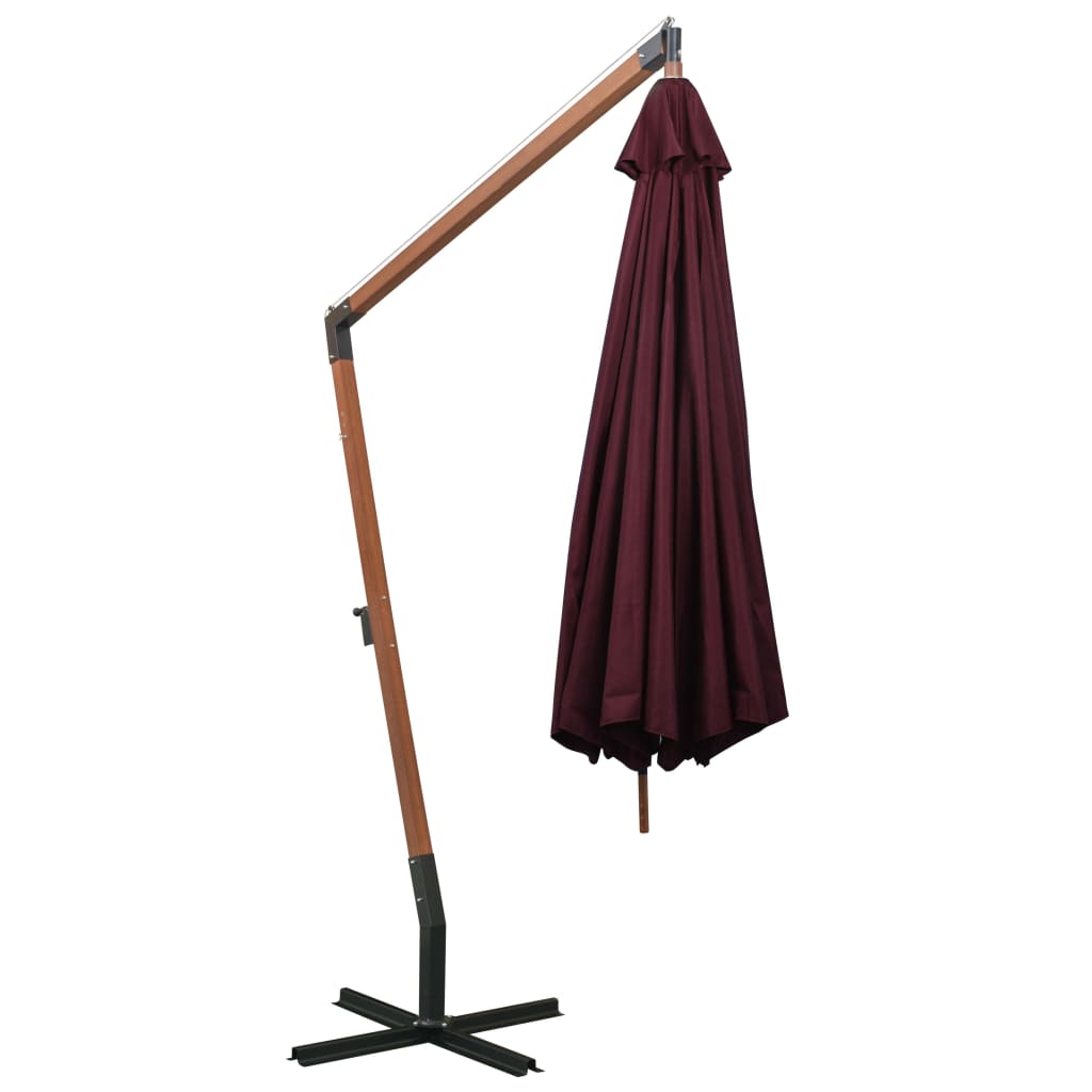 Umbrelă suspendată cu stâlp, roșu bordo, 3,5x2,9 m, lemn brad