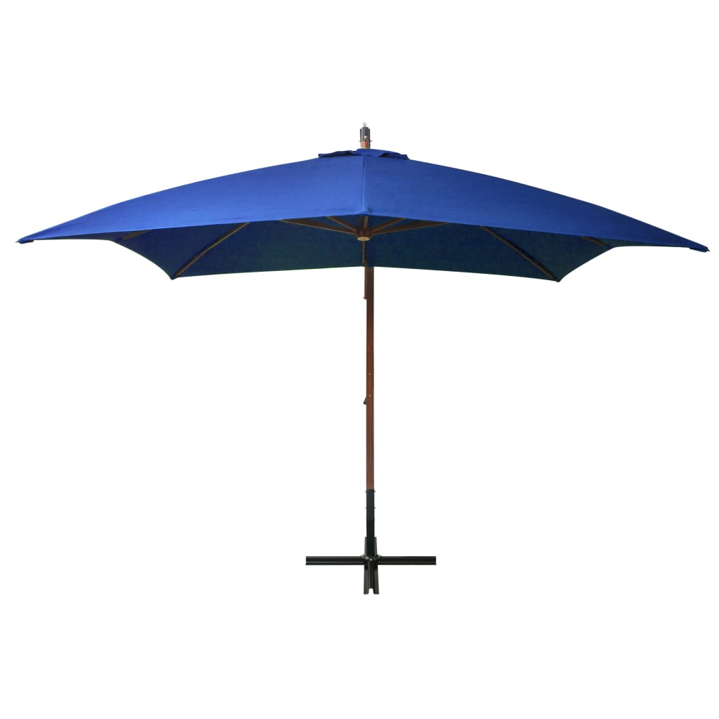 Umbrelă suspendată cu stâlp, albastru azuriu, 3x3 m, lemn brad