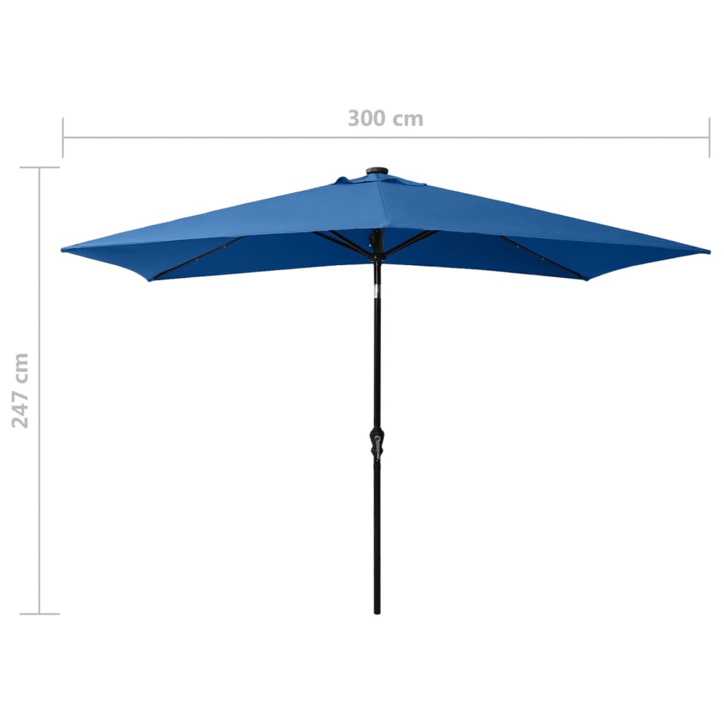 Umbrelă de soare cu stâlp din oțel & LED-uri, albastru, 2x3 m