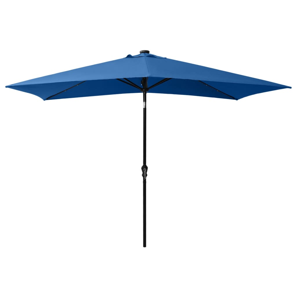 Umbrelă de soare cu stâlp din oțel & LED-uri, albastru, 2x3 m