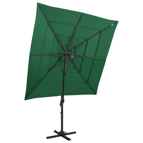 Umbrelă de soare 4 niveluri, stâlp aluminiu, verde, 250x250 cm