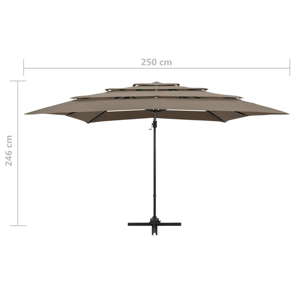 Umbrelă de soare 4 niveluri stâlp aluminiu gri taupe 250x250 cm