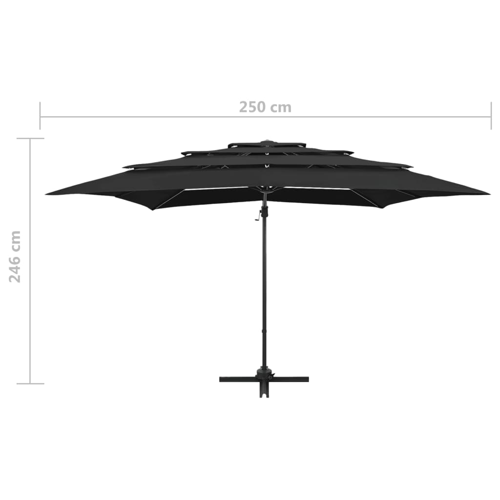 Umbrelă de soare 4 niveluri stâlp aluminiu negru 250x250 cm