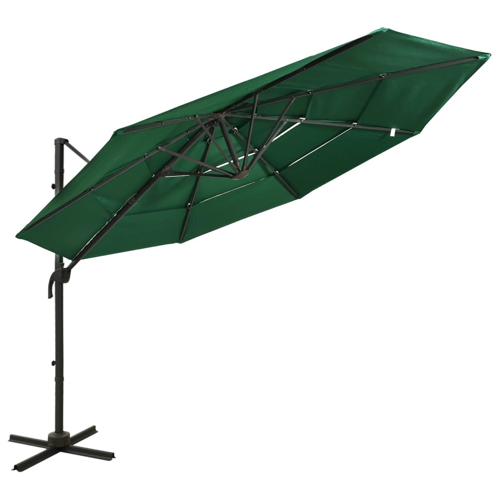 Umbrelă de soare 4 niveluri, stâlp de aluminiu, verde, 3x3 m