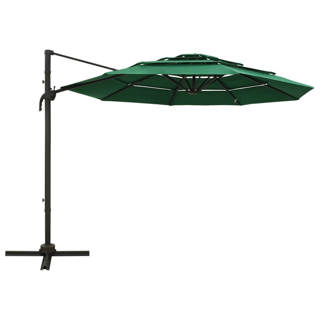 Umbrelă de soare 4 niveluri, stâlp de aluminiu, verde, 3x3 m