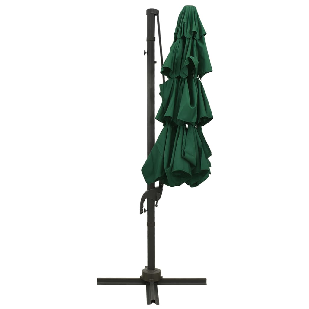 Umbrelă de soare 4 niveluri, stâlp de aluminiu, verde, 3x3 m