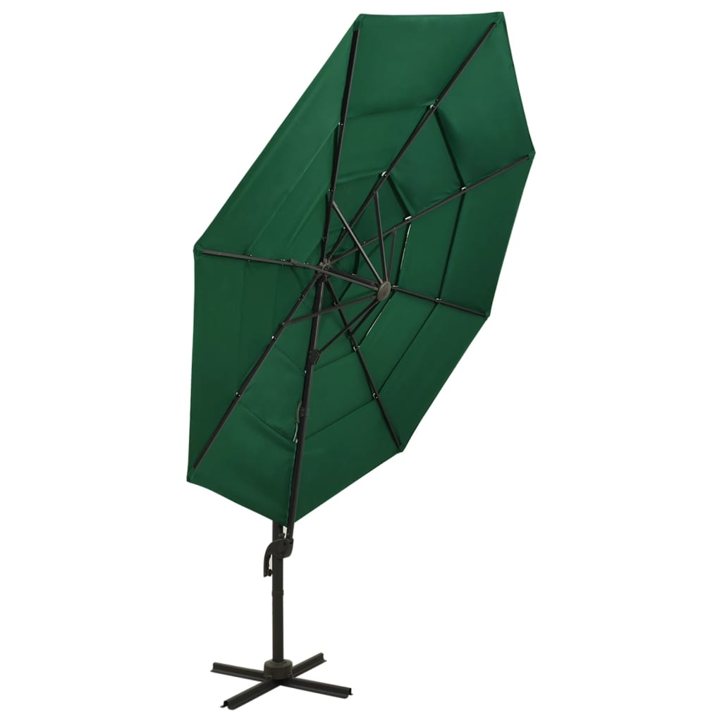 Umbrelă de soare 4 niveluri, stâlp de aluminiu, verde, 3x3 m