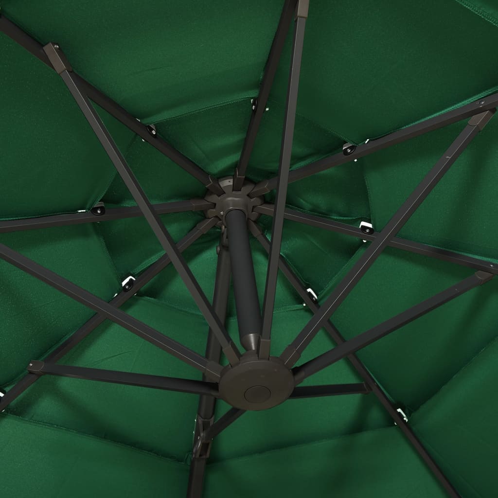 Umbrelă de soare 4 niveluri, stâlp de aluminiu, verde, 3x3 m