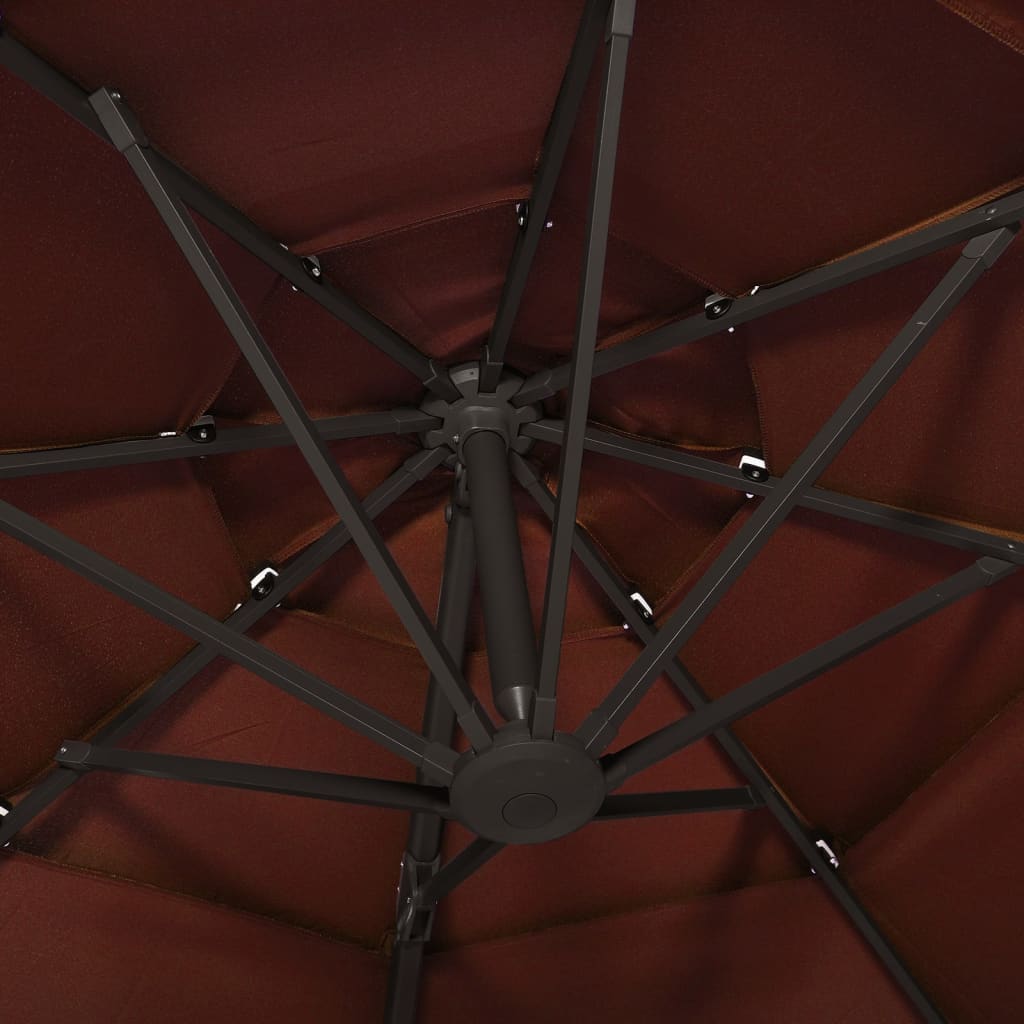 Umbrelă de soare 4 niveluri, stâlp de aluminiu, cărămiziu 3x3 m