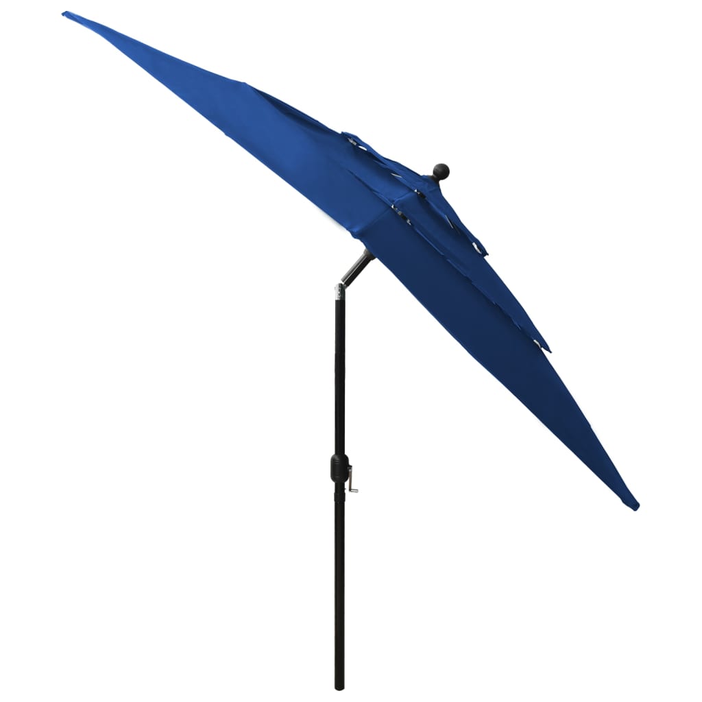 Umbrelă soare 3 niveluri, stâlp de aluminiu, azuriu, 2,5x2,5 m