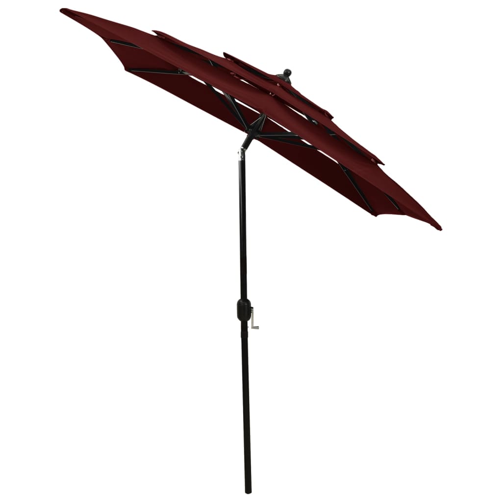 Umbrelă de soare 3 niveluri, stâlp aluminiu, roșu bordo, 2x2 m