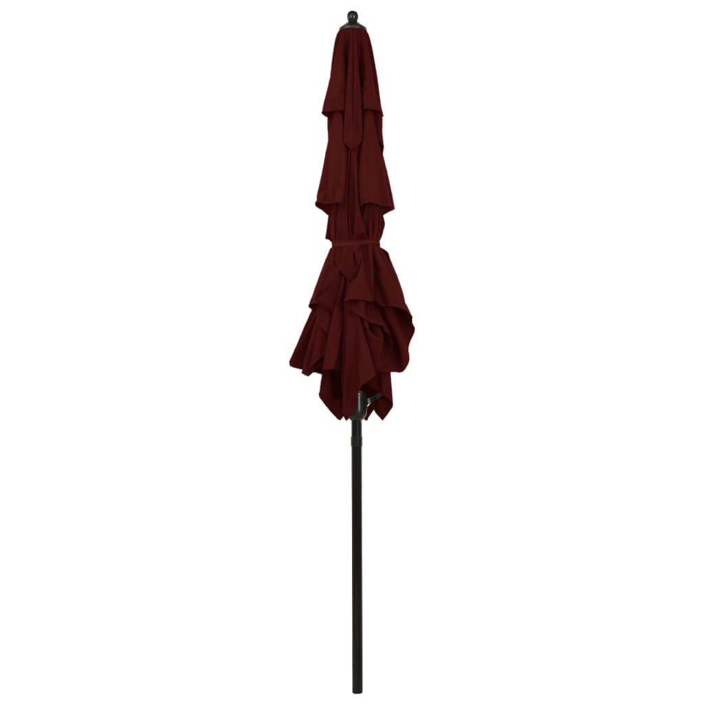 Umbrelă de soare 3 niveluri, stâlp aluminiu, roșu bordo, 2x2 m