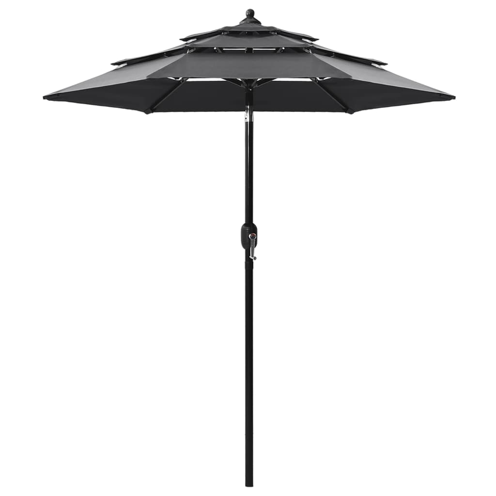 Umbrelă de soare 3 niveluri, stâlp de aluminiu, antracit, 2 m