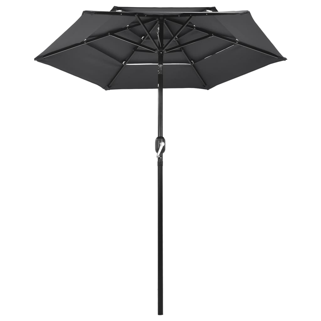 Umbrelă de soare 3 niveluri, stâlp de aluminiu, antracit, 2 m