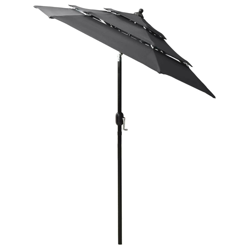 Umbrelă de soare 3 niveluri, stâlp de aluminiu, antracit, 2 m