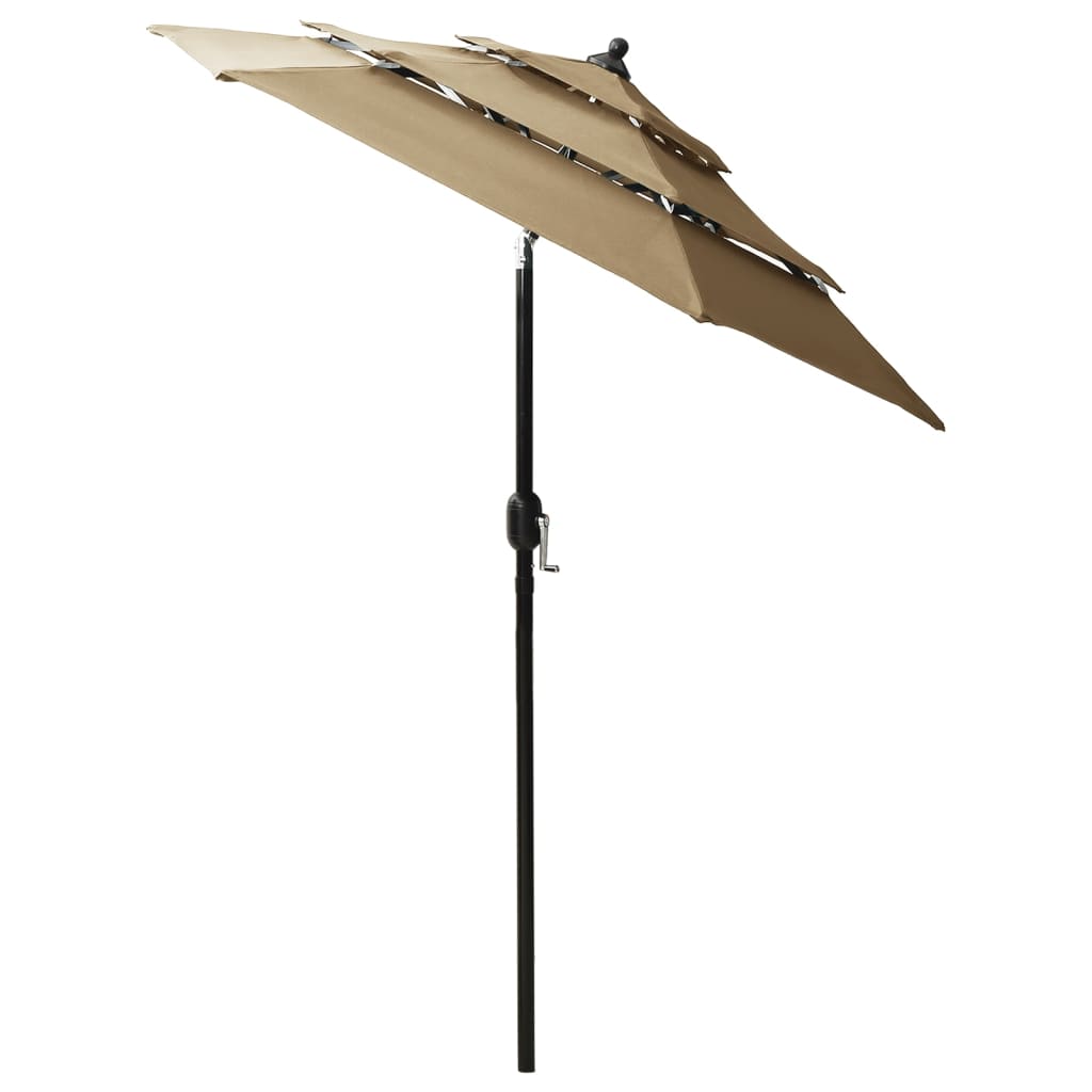 Umbrelă de soare 3 niveluri, stâlp aluminiu, gri taupe, 2 m