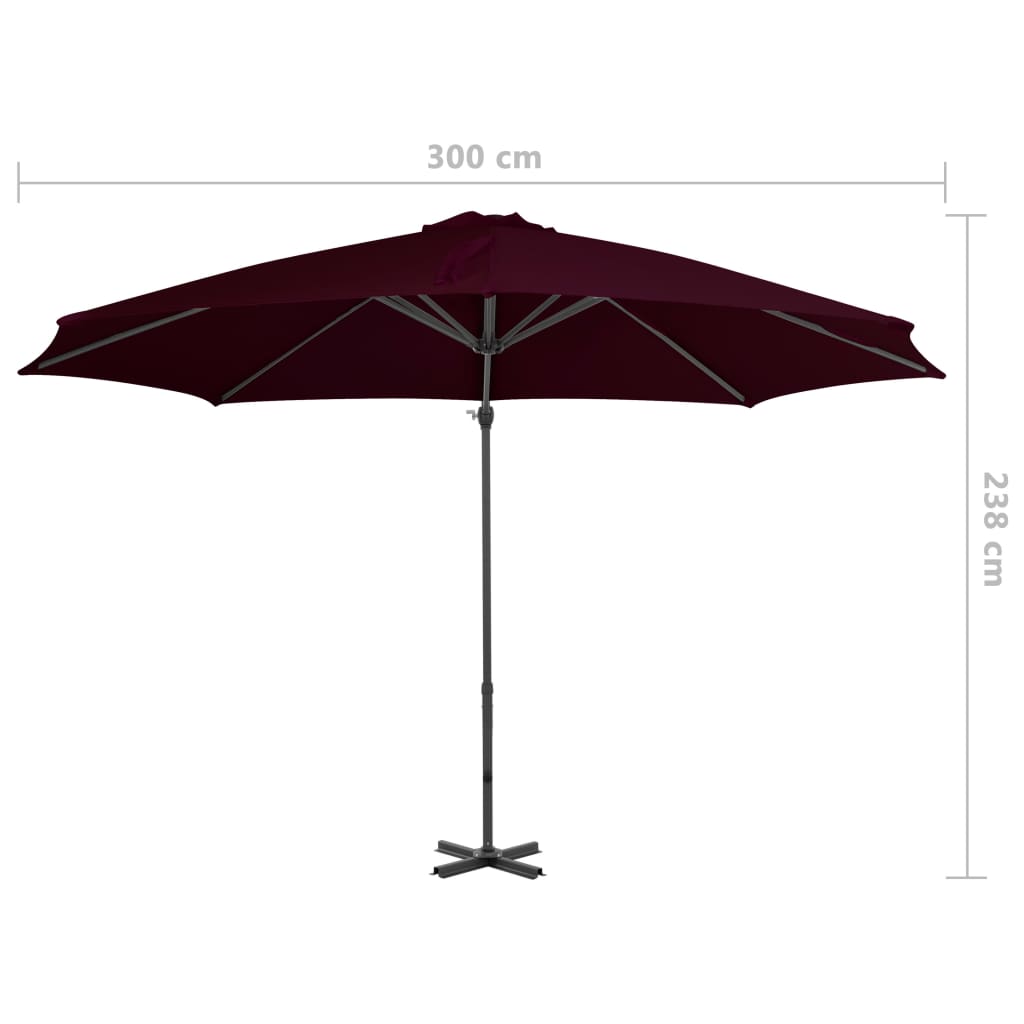 Umbrelă suspendată cu stâlp din aluminiu, roșu, 300 cm