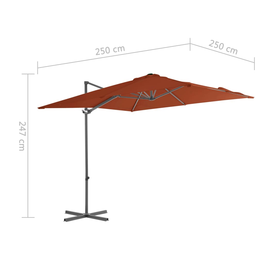 Umbrelă în consolă cu stâlp din oțel, cărămiziu, 250x250 cm