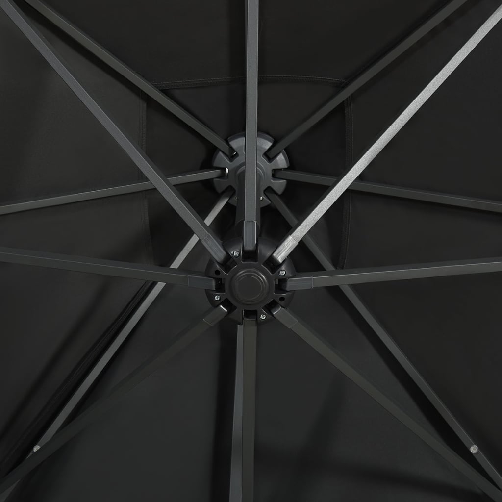 Umbrelă suspendată cu stâlp și LED-uri, negru, 250 cm